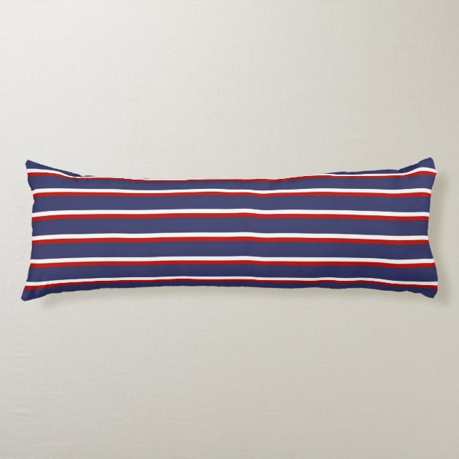 Navy Blue Red Striped Modern Stylish Pattern Body Pillow (Front)