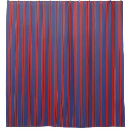 Navy Blue  Red Stripes Shower Curtain