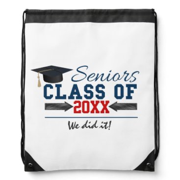 Navy Blue Red Typography Graduation Backpack