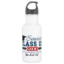Navy Blue Red Typography Graduation Bottle