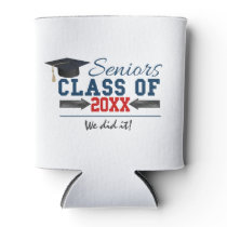 Navy Blue Red Typography Graduation Can cooler