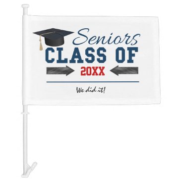 Navy Blue Red Typography Graduation Car Flag