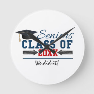 Navy Blue Red Typography Graduation Clock