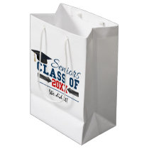 Navy Blue Red Typography Graduation  Gift Bag