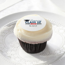 Navy Blue Red Typography Graduation icing Edible Frosting Rounds
