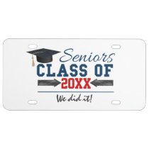 Navy Blue Red Typography Graduation License Plate