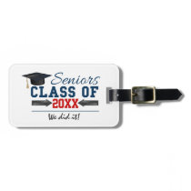 Navy Blue Red Typography Graduation Luggage Tag