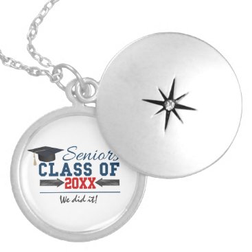 Navy Blue Red Typography Graduation Necklace