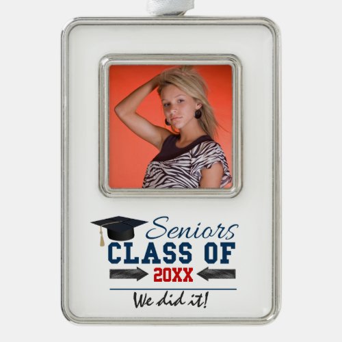 Navy Blue Red Typography Graduation ornament