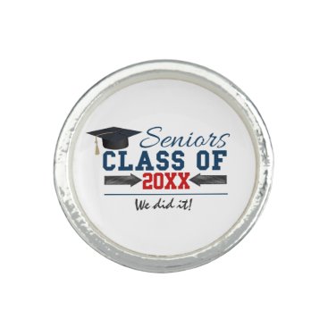 Navy Blue Red Typography Graduation Ring