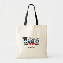 Navy Blue Red Typography Graduation Tote Bag