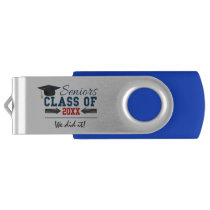 Navy Blue Red Typography Graduation USB Flash Drive