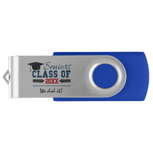 Navy Blue Red Typography Graduation USB Flash Drive