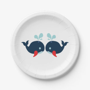 Navy Blue Red Whales Nautical Wedding / Party Paper Plates