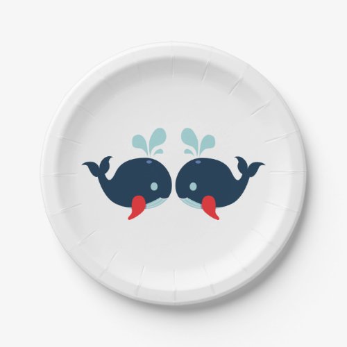 Navy Blue Red Whales Nautical Wedding  Party Paper Plates