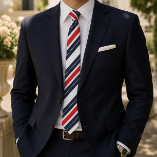 Navy Blue Red White Candy Stripe Neck Tie