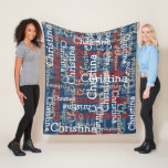 Navy Blue Red White Name Collage Personalized Fleece Blanket