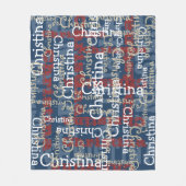 Navy Blue Red White Name Collage Personalized Fleece Blanket (Front)