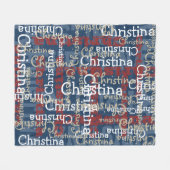 Navy Blue Red White Name Collage Personalized Fleece Blanket (Front (Horizontal))