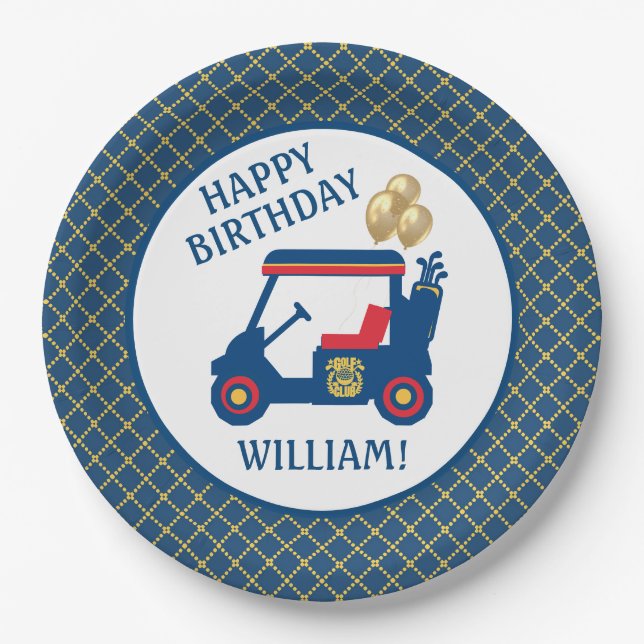 Navy Blue Red Yellow Personalized   Paper Plates (Front)