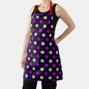 Navy Blue Red Yellow Polka Dots Design Apron