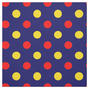 Navy Blue Red Yellow Polka Dots Design  Fabric