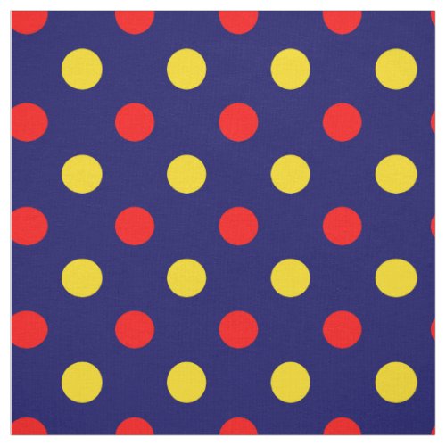 Navy Blue Red Yellow Polka Dots Design Fabric