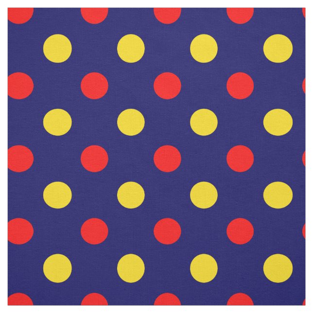 Navy Blue Red Yellow Polka Dots Design  Fabric (Swatch)
