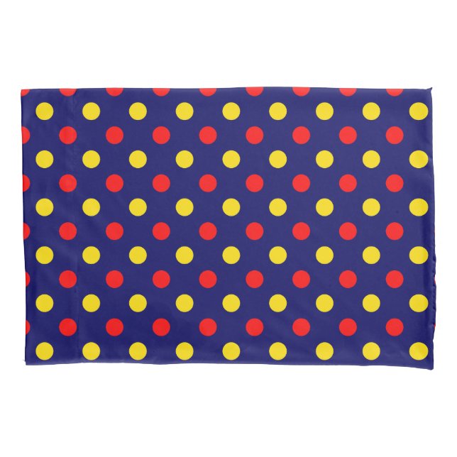 Navy Blue Red Yellow Polka Dots Design  Pillow Case (Front)