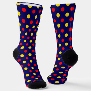 Navy Blue Red Yellow Polka Dots Design Socks