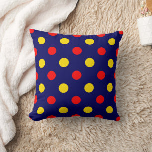 Navy Blue Red Yellow Polka Dots Design  Throw Pillow