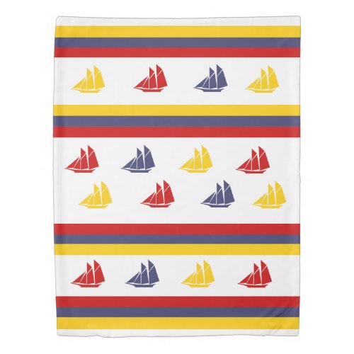 Navy Blue Red Yellow Sailboat Stripes nautical Duvet Cover