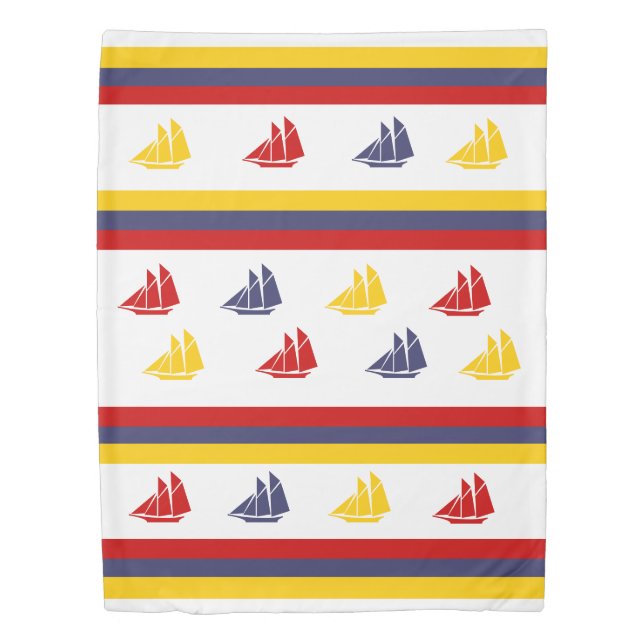 Navy Blue Red Yellow Sailboat Stripes nautical Duvet Cover (Front)