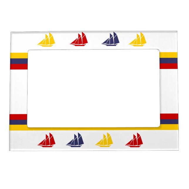 Navy Blue Red Yellow Sailboat Stripes nautical  Magnetic Frame (Front)
