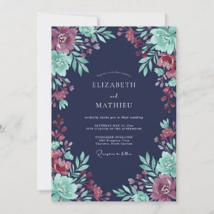 Navy Blue Regal Evening Wedding Invitation