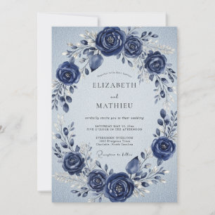 Navy Blue Regal Winter Wedding Invitation