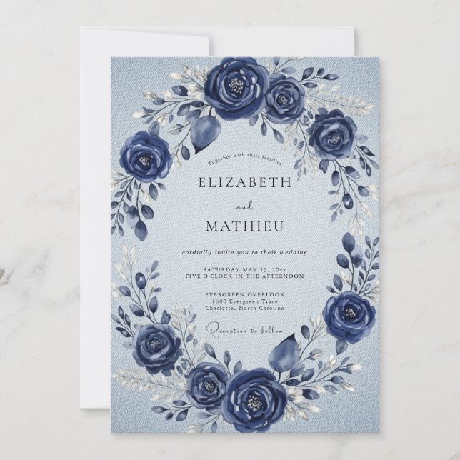 Navy Blue Regal Winter Wedding Invitation (Front)