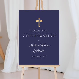 Navy Blue Religious Boy Confirmation Welcome Foam Board