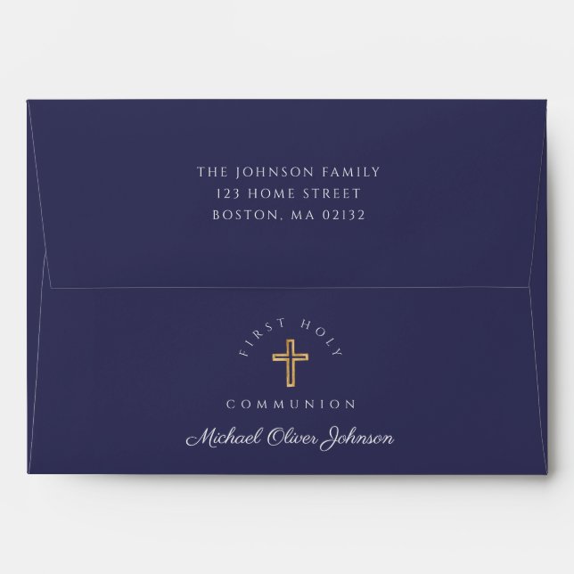 Navy Blue Religious Cross Boy First Communion Envelope (Back (Top Flap))