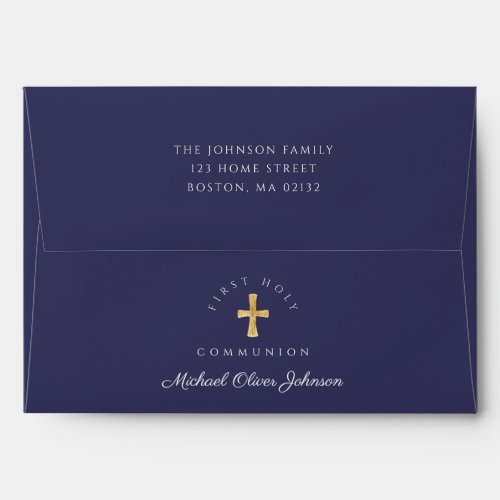 Navy Blue Religious Cross Boy First Communion Envelope