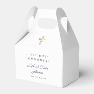 Navy Blue Religious Cross Boy First Communion  Favor Boxes