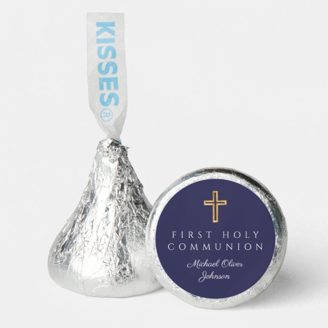 Navy Blue Religious Cross Boy First Communion Hershey®'s Kisses® (Front)