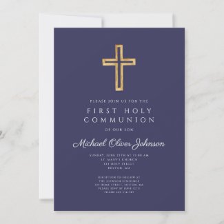 Navy Blue Religious Cross Boy First Communion