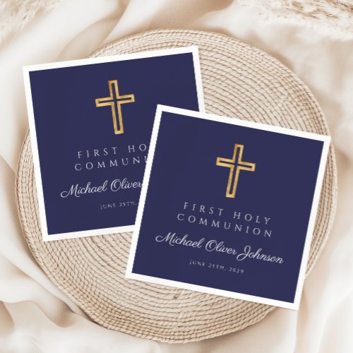 Navy Blue Religious Cross Boy First Communion