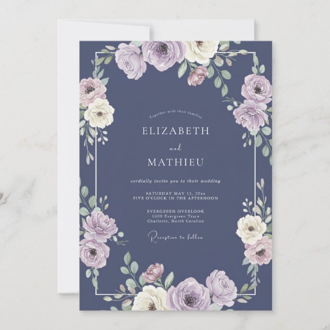 Navy Blue Resplendent Spring Wedding Invitation (Front)
