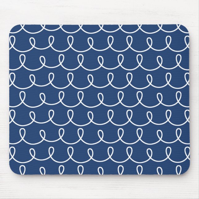 Navy Blue Retro Colorful Modern Doodles Mouse Pad (Front)
