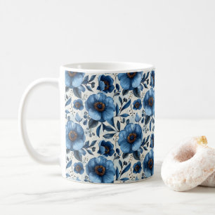 Navy Blue Retro Cute Vintage Elegant Chic Flower Coffee Mug
