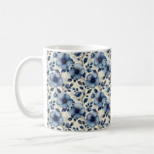 Navy Blue Retro Cute Vintage Elegant Chic Flower Coffee Mug