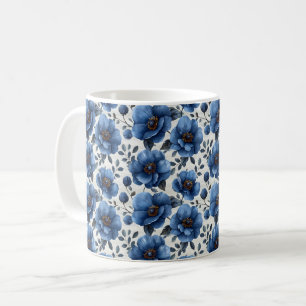 Navy Blue Retro Cute Vintage Elegant Chic Flower Coffee Mug