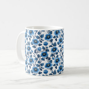 Navy Blue Retro Cute Vintage Elegant Chic Flower Coffee Mug